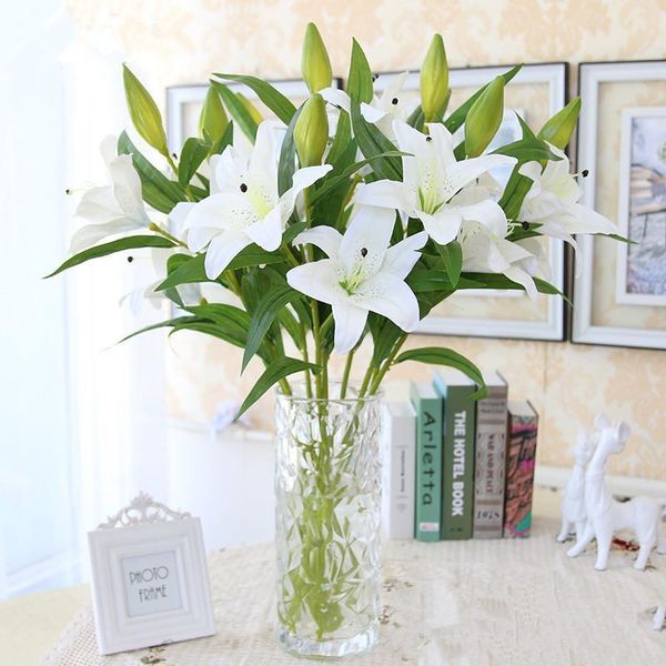 

flower home bridal white wedding touch yellow lily artificial pink living decorative real room office sweet07 mqrys