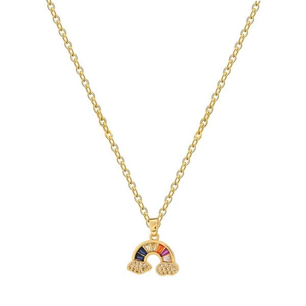 

selling copper zircon rainbow necklace charm colorful rhinestone pendant necklace fashion popular jewelry gift, Silver