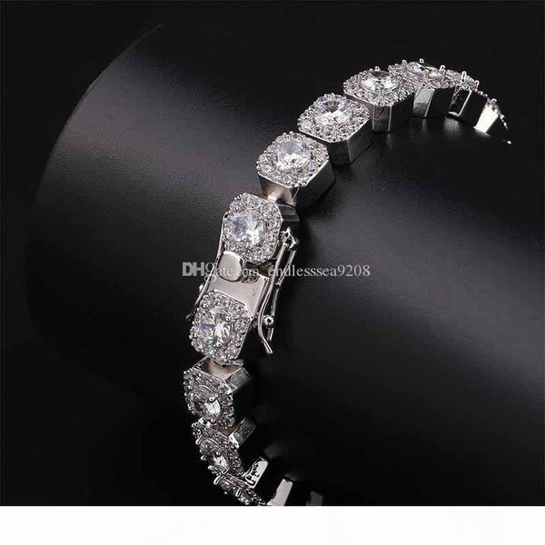 

mens diamond bracelet iced out bling cubic zirconia hiphop tennis chains brand designer hip hop jewelry 18k gold plated chain, Black