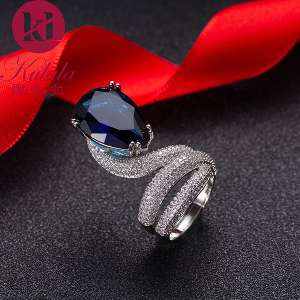 

rongxing charming blue crystal pear round zircon retro ring women's environmental protection copper filled birthstone ring female weddi, Golden;silver