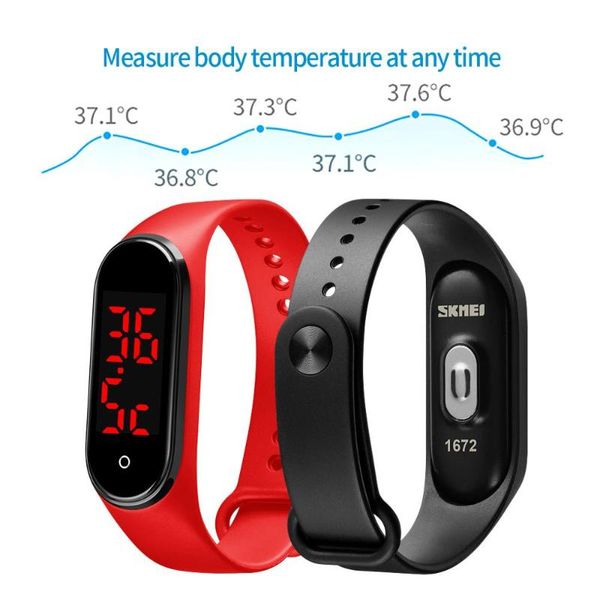

skmei touch display body temperature bracelet wristwatch electronic watch screen led large digital sports women light for men ivckt, Slivery;brown