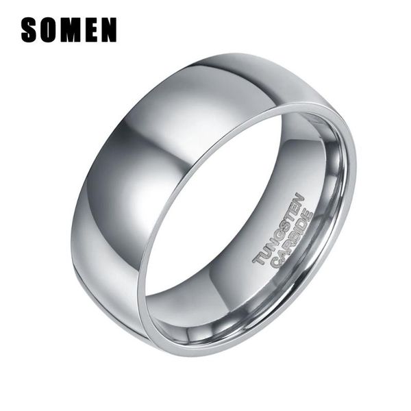 

somen ring men 8mm silver color tungsten ring dome polished wedding band male engagement rings fashion jewelry anillos hombre, Golden;silver