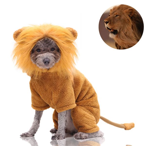 

seis halloween dog lion costume with hat funny cat clothes with tail warm pet suit four-legged hoodies for small medium dogs