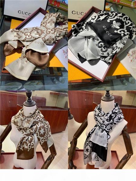 

top double ice шелковый шифон шарф женщины мягкие ткани расширенный шарфы luxury печать дизайнер длинный шелковый платок размер 60см-180см д, Blue;gray
