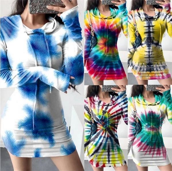 

dress tie dyed women mini dresses fashion long sleeve hooded o neck dress new women designer, Black;gray