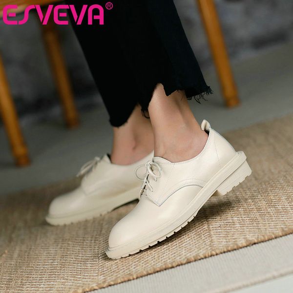 

esveva 2021 western style women pumps shoes round toe lace up square low heels elegant shoes women shallow black 34-43