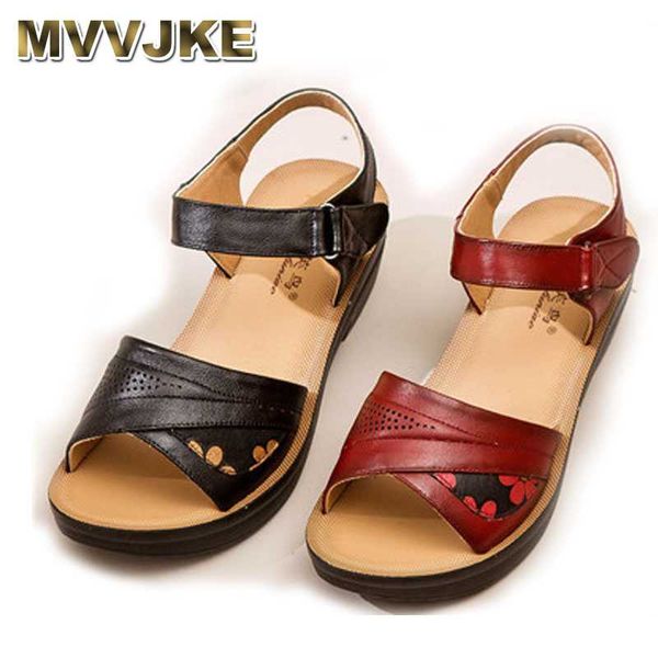

mvvjke summer women sandals genuine leather soft casual sandals ladies flat comfortable mother shoes woman shoes, Black