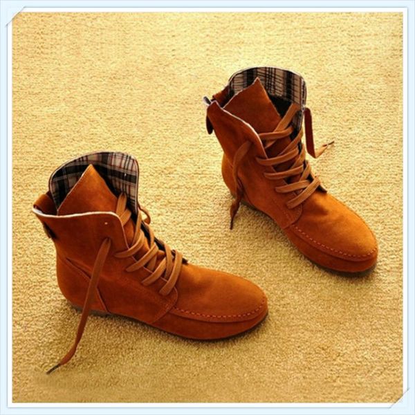 

boots women booties high retro flat women's shoes fashion lace up casual plus size thin, Black