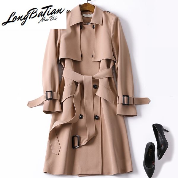 

women's trench coats khaki black long windbreaker autumn office lady coat for women slim classic business outerwear female, Tan;black