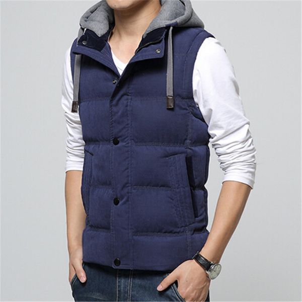 

ailooge 2020 new casual men vest men cotton waistcoat hat detachable windbreak winter warm khaki vest 4xl, Black;white