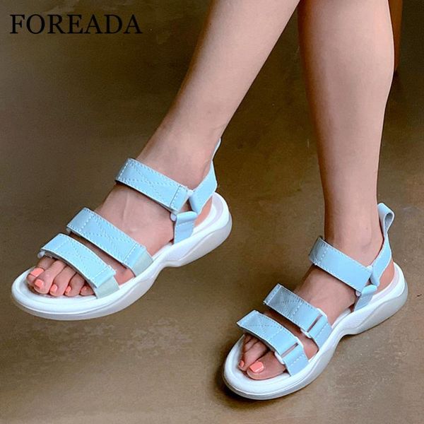 

foreada natural genuine leather flat platform shoes woman sandals flat sneakers sandals open toe ladies footwear beige blue 42, Black