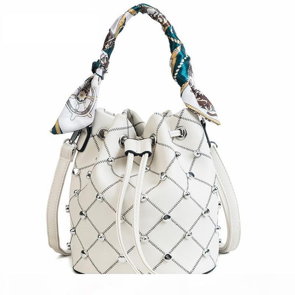 

summer new style women scarf bucket bag fashion tassel shoulder bag rivet messenger bags female crossbody bag tote