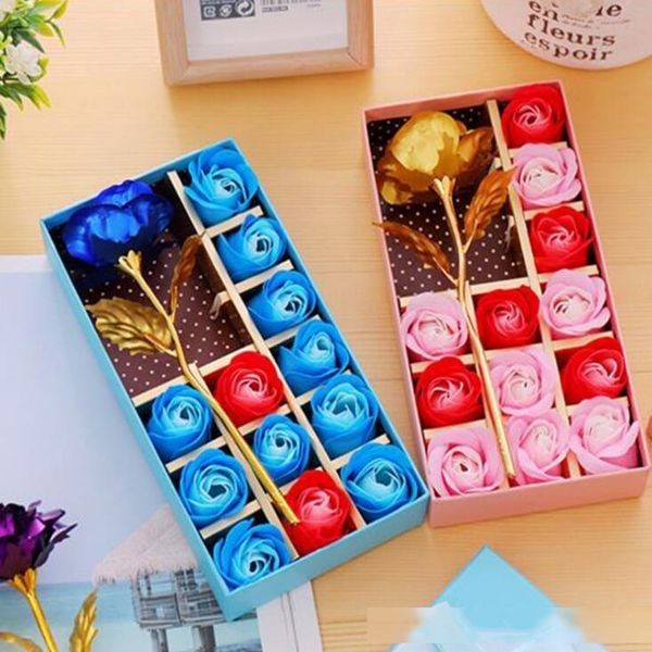 

gold foil artificial decor rose gift 12 pcs soap flower mother s day gift box scented bath body petal flower soap flowers lx1490
