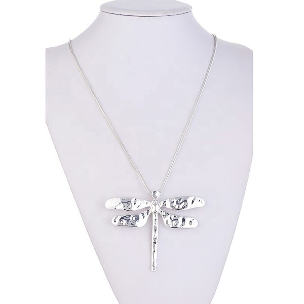 

women necklace new silver dragonfly charms pendant necklace for women fashion jewelry long chain sweater necklaces & pendants