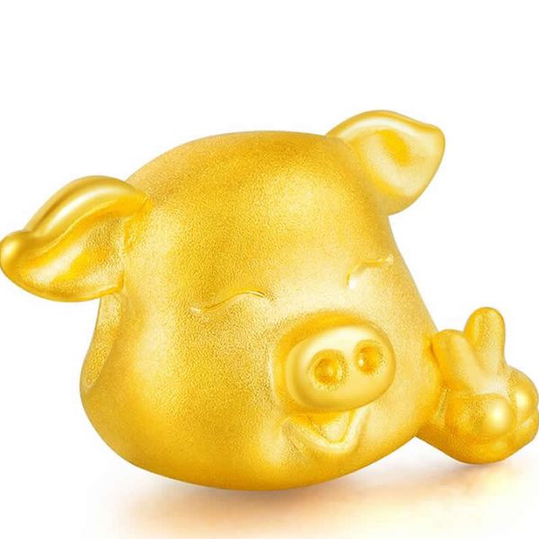 

pure 24k yellow gold bracelet 3d 999 gold happy pig bracelet lady's, Black
