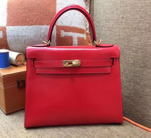 

by order wholesale red keily purse25cm,box leather,handmade wax thread,gold and silver hardware for chosen,fast delivery