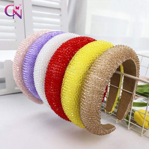 

cn 7 pcs/lots full crystal baroque tiara headband luxury diamante hairband for women bridal padded wedding hair accessories