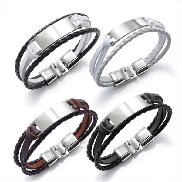 

men jewelry braided leather stainless steel lettering bracelet bangle so135, Black
