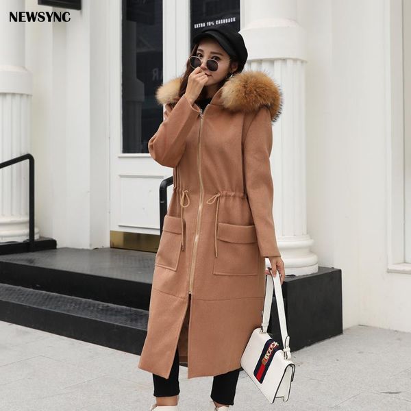 

women's wool & blends sync coats women 2021 winter autumn long ladies woolen overcoat big size standard euro 6xl 7xl trench with fur, Black