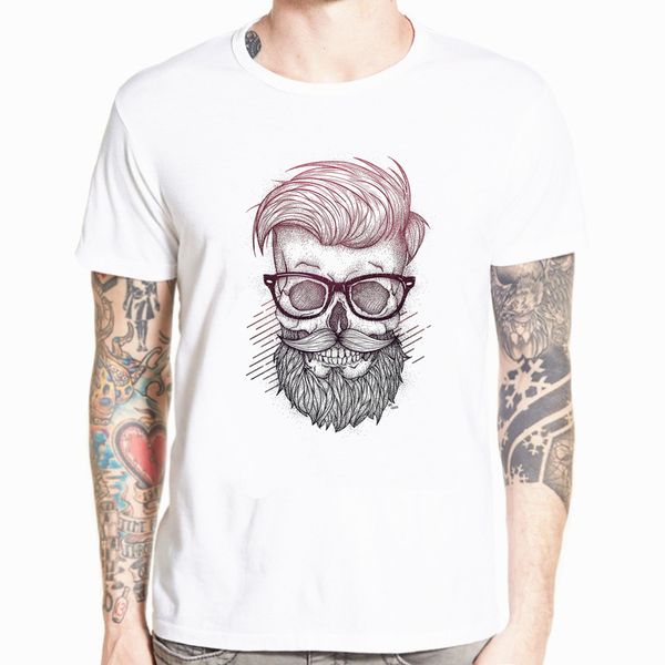 

beard skull men fashion o-neck personalized 3d print design white t shirt hip hop plus size 5xl short sleeve streetwear 5x