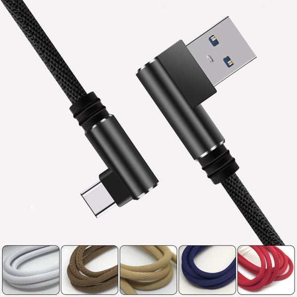 

cgjxscgjxsangle 90 degree 2a fast charger usb cable nylon braided wire right charging micro usb cable type -c usb for samsung lg huawei htc