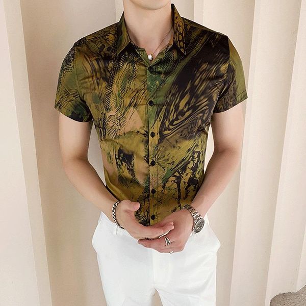 

summer luxury man shirt mens printed stand collar nightclub short sleeve loose hawaiian henley shirt hawaiian, White;black