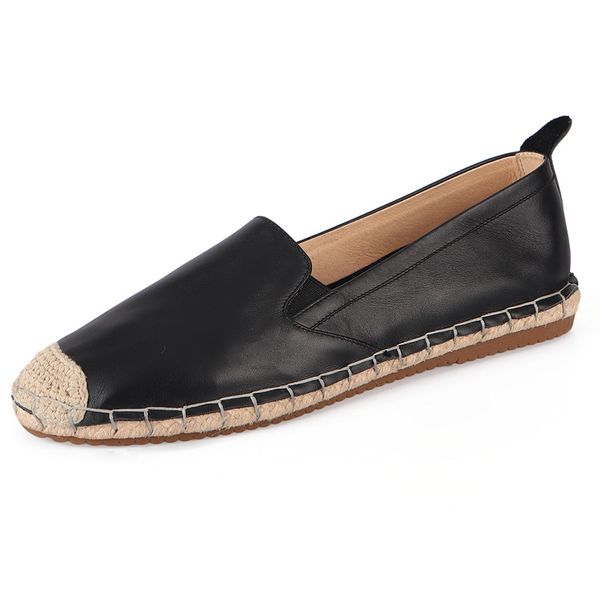 

мода женщины повседневная обувь рыболова скольжение на espadrilles flat обувь натуральная кожа женский flats 2020 новая весна ladies девочек, Black