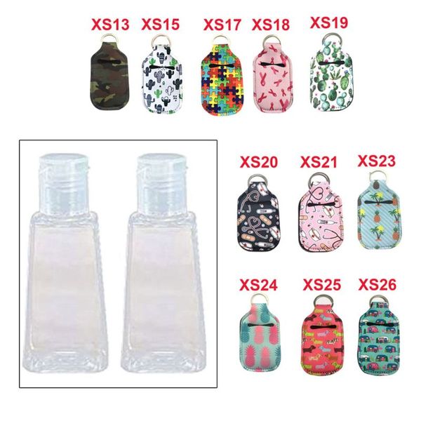 

1 set hand sanitizer keychain holder travel bottle refillable containers 30ml flip cap reusable bottles with keychain carrier, Silver