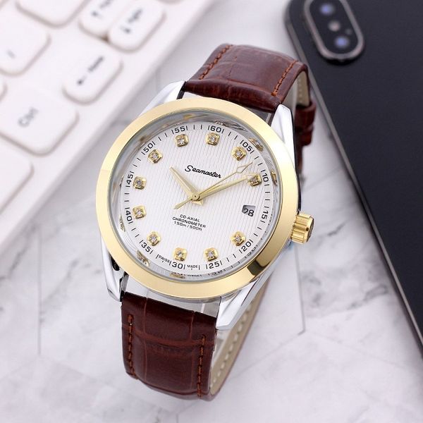 

mens three 2021 new luxury needle series automatic mechanical watch designer wristwatches brand fashion style genuine leather, Slivery;golden
