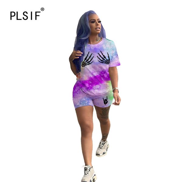 

women's tracksuits o neck gradient color women set short sleeve 2 pieces and shorts suit lady casual sporty outfits, Gray