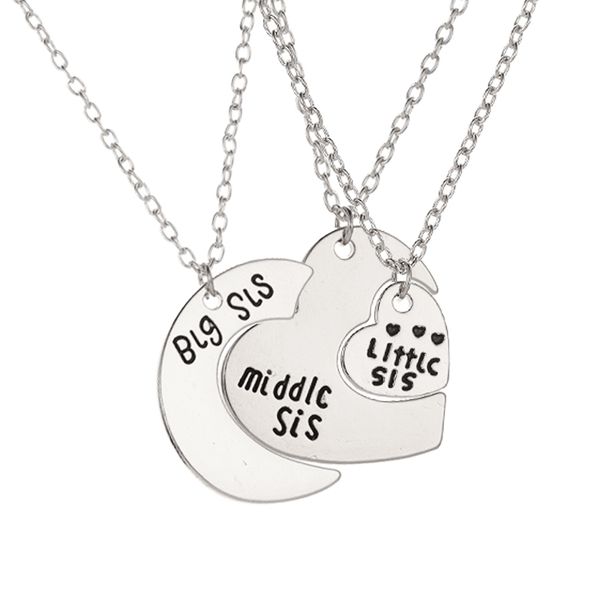 

golden white alloy electroplating family love letters three-piece large medium small moon hearts pendants necklace for women, Silver