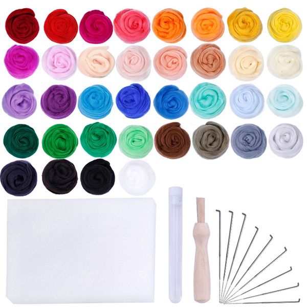 

36 colours wool roving needlework mixed roll diy fibre craft needle felting doll