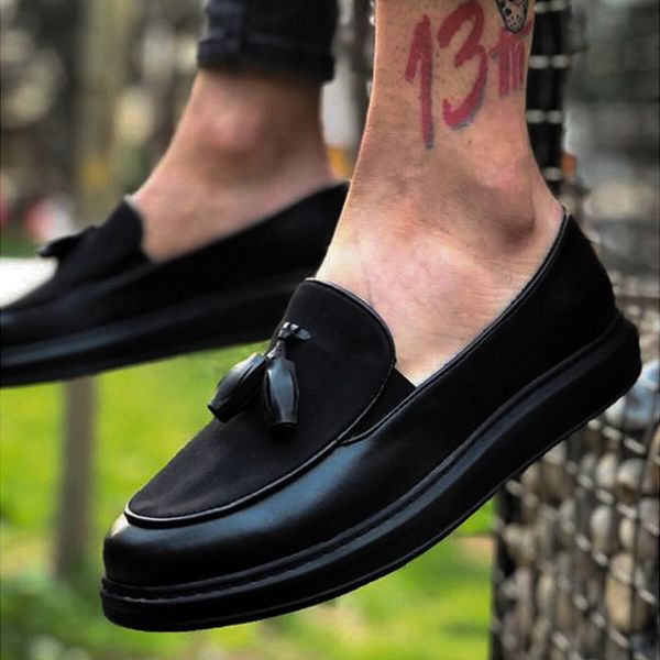 

chekich men casual shoes for men sport high sole shoes lace-up sneakers comfortable flexible fashion style leather wedding classic, Black