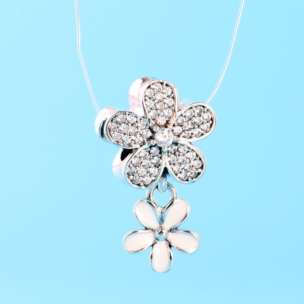 

authentic 925 sterling silver white enamel flower pendant charms original box for pandora beads for jewelry making accessories, Bronze;silver