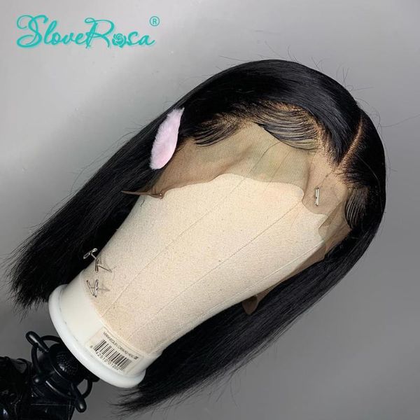 

360 lace front human hair wigs for black women brazilian 150% bob remy hair wig pre plucked with bleached knot slove rosa, Black;brown