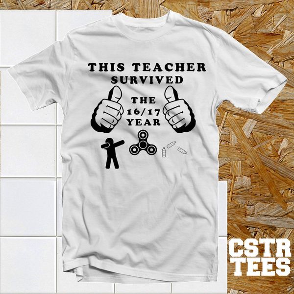 

2019 fashion ment summer style this teacher survived 2016 2017 year t shirt funny dab fidget spinner gift flip cotton shirts