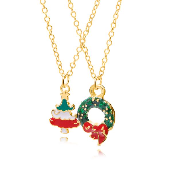 

two-piece christmas theme necklace pendant cute tree green christmas wreath fashion jewelry christmas gift to friend, Silver