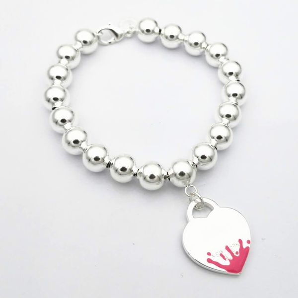 

sterling silver t home simple bracelet 8mm buddha beads same style peach heart splashing blue new heart-shaped pendant 1:1 wrist bracelet 16, Golden;silver