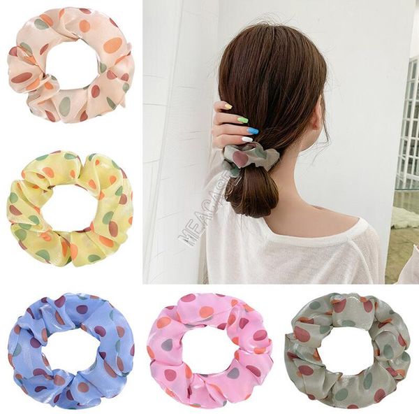 

satin polka dot scrunchies women hair ring headress large intestine ring headress elastic bobble hairband hair rope ponytail holder d9312, Slivery;white