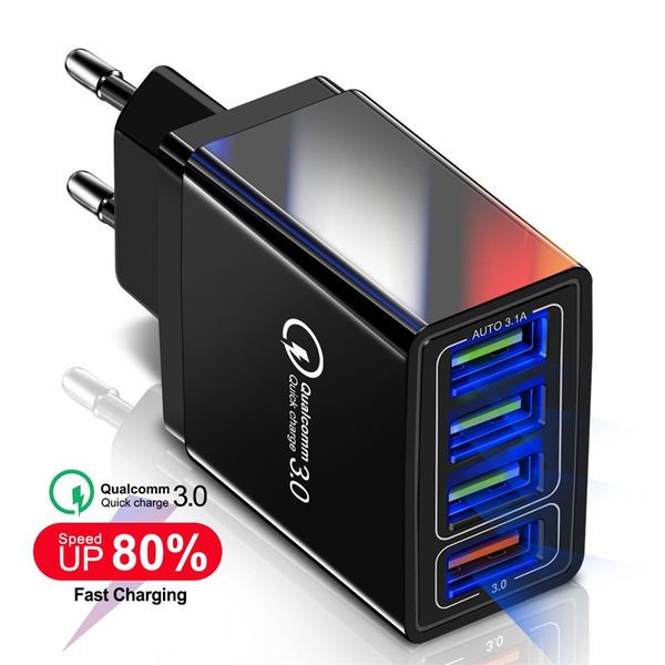 

быстрая зарядка qc3.0 usb зарядное устройство 4 порта адаптера для iphone huawei samsung eu штепсельной вилки сша wall мобильный телефон fas