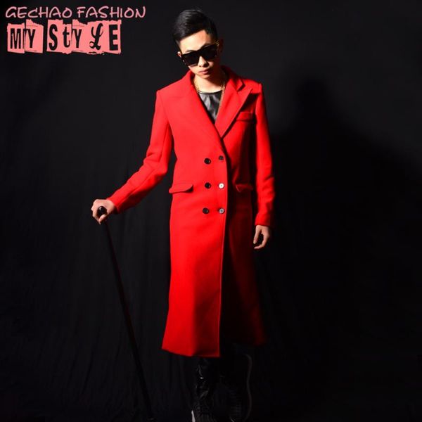 

new fashion men's red long design suit outwear nightclub singer dancer dj stage show performance wear, Black