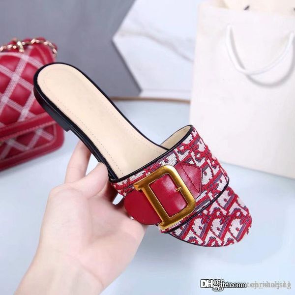 

summer women slippers flat sandals european designer outdoor beach fashion causal metal flat d slippers with box, Black