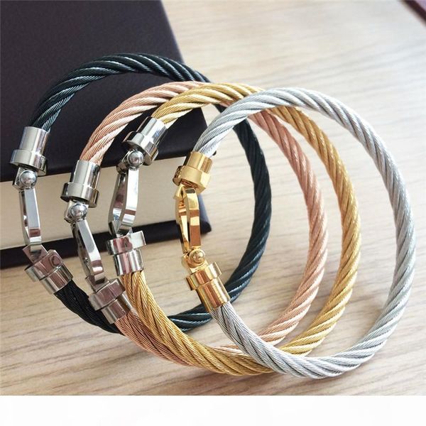 

horseshoe screw cuff bracelet 316l color metal stainless steel wire twine bangles for women love bangle gothic wire u d chain link, Black