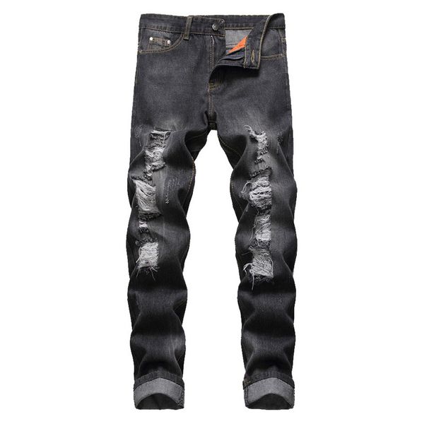 

calofe 2020 fashion ripped hole jeans men hollow out beggar cropped motorcycle biker pants mens cowboys demin pants, Blue
