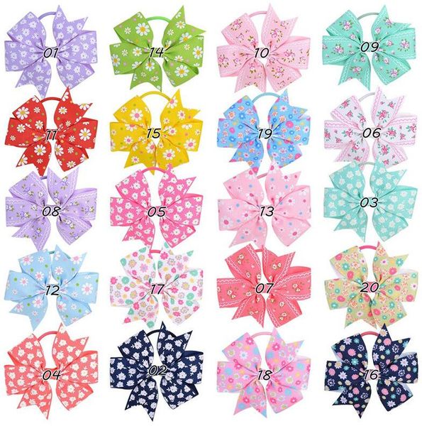 

women fashion bowknot designer scrunchies hair band flora print hair circle ring elastic ponytail holder girls hairbands accessories d81202, Slivery;white