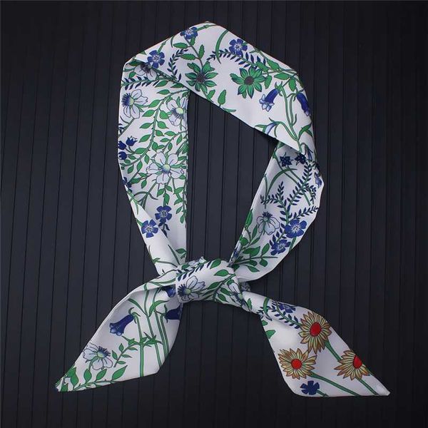 

elegant women skinny neck scarf ribbons female flower print silk hair scarves for ladies bag handle tie 2020 new, Blue;gray