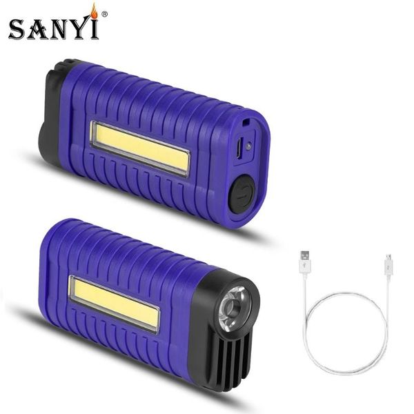 

flashlights torches cob led working light usb rechargeable inspection lamp hand torch camping tent lantern with battery pocket clip