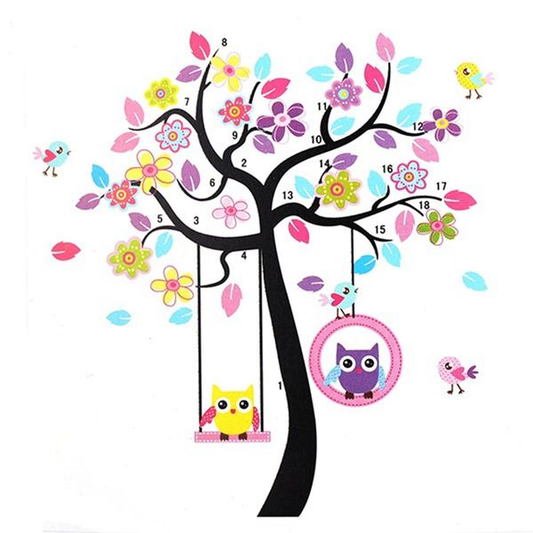 

lovely colourful owls on the swing tree wall stickers removable room home decor