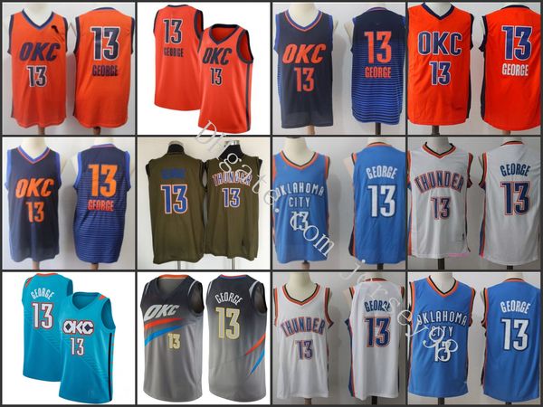 

oklahoma city thunder 13 paul george blue christmas day stitched nba swingman jersey, Black