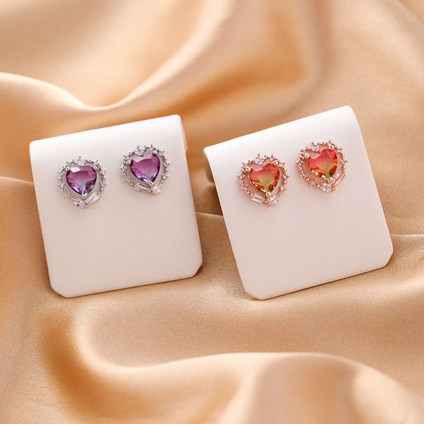 

stud 2021 contracted multicolor fine crystal heart hollow design style women earrings shiny jewelry, Golden;silver